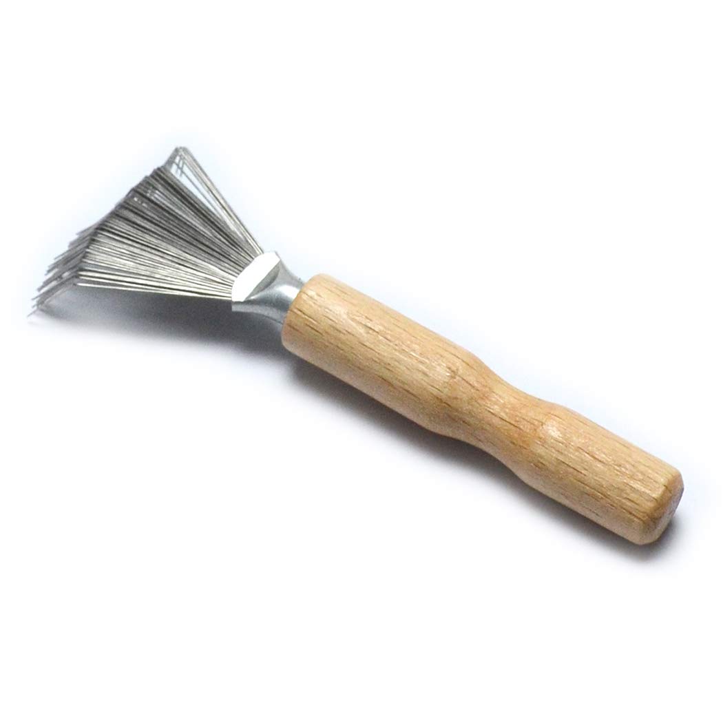 Metal Wire Rake Comb Cleaner with Wooden Handle